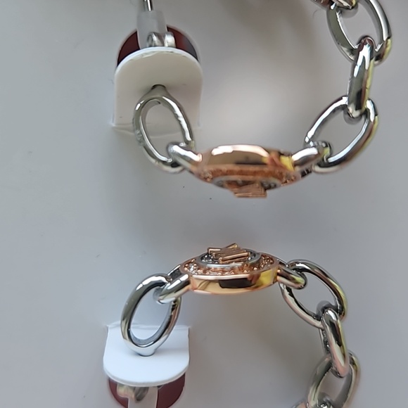 NWT Michael Kors Women's Hoop Earrings Gold & Platinum Crystals Brass Ch… - Picture 11 of 11